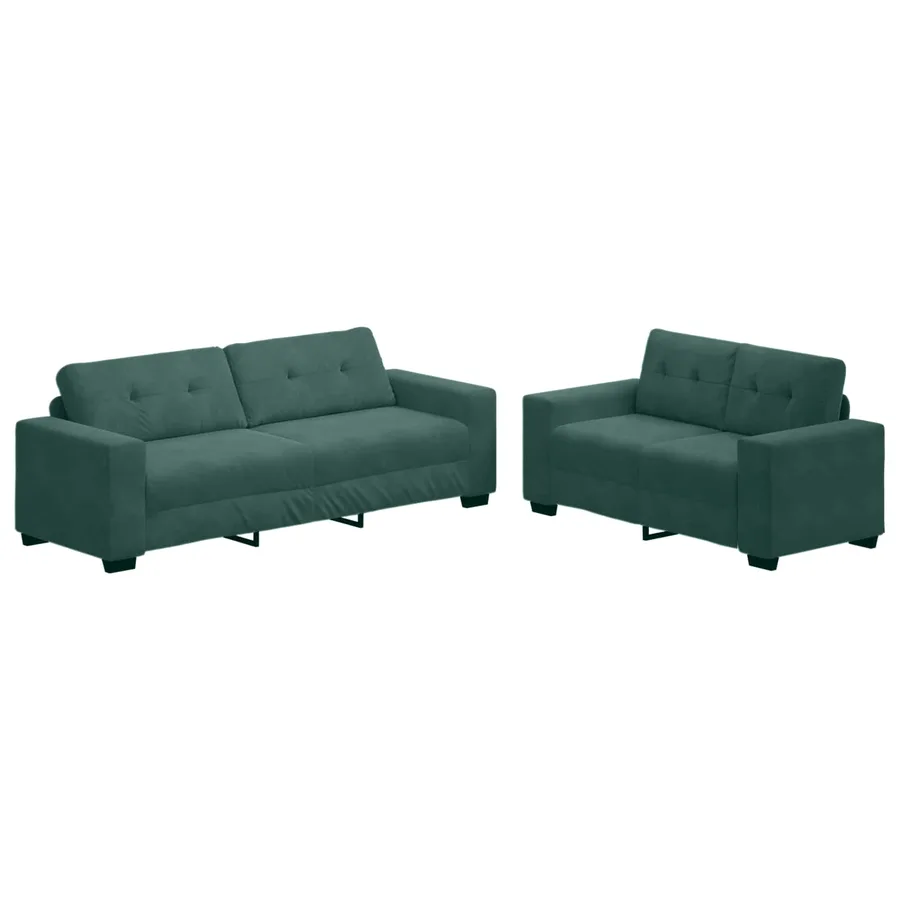 2 Piece Sofa Set with Cushions Dark Green Velvet - Untranslated - 2