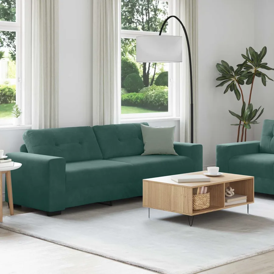 2 Piece Sofa Set with Cushions Dark Green Velvet - Untranslated - 3