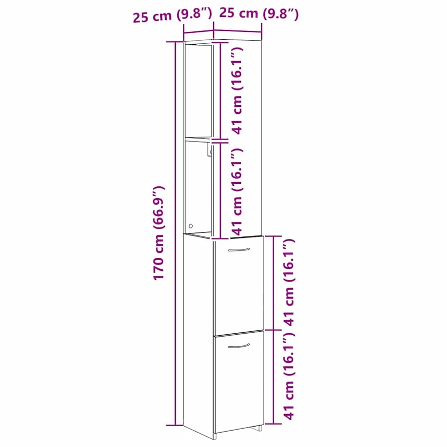 Cabinet de salle de bain avec porte Chêne noir 25 x 25 x 170 cm - 11