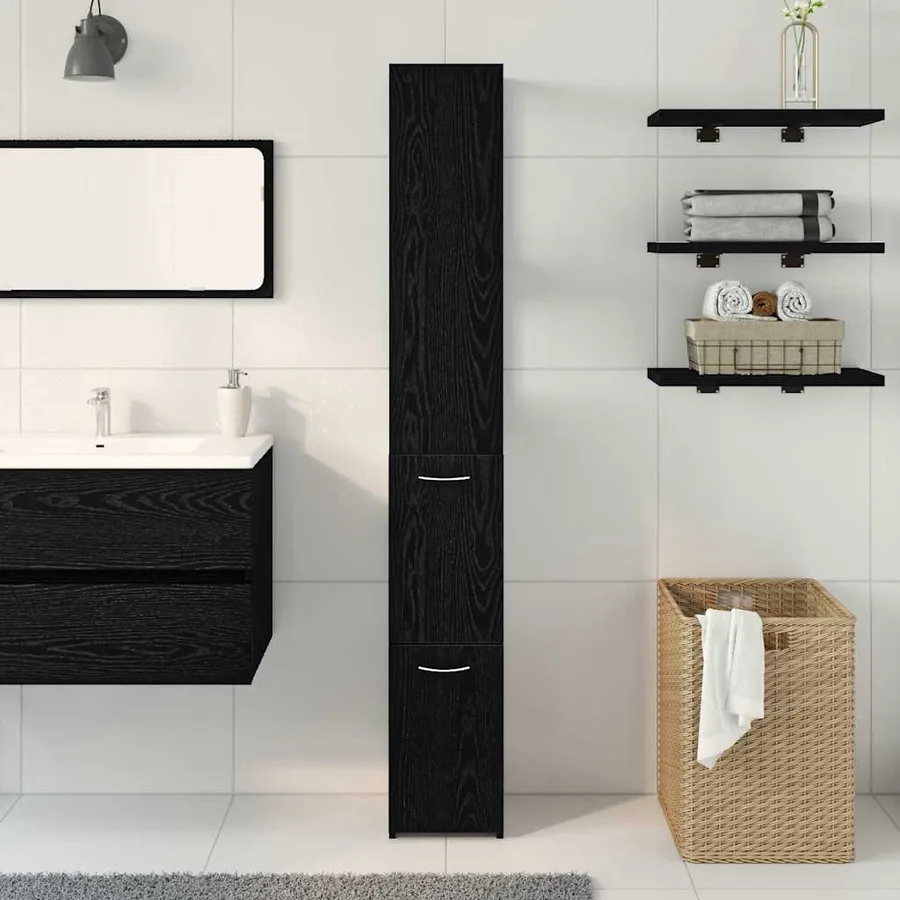 Cabinet de salle de bain avec porte Chêne noir 25 x 25 x 170 cm - 4