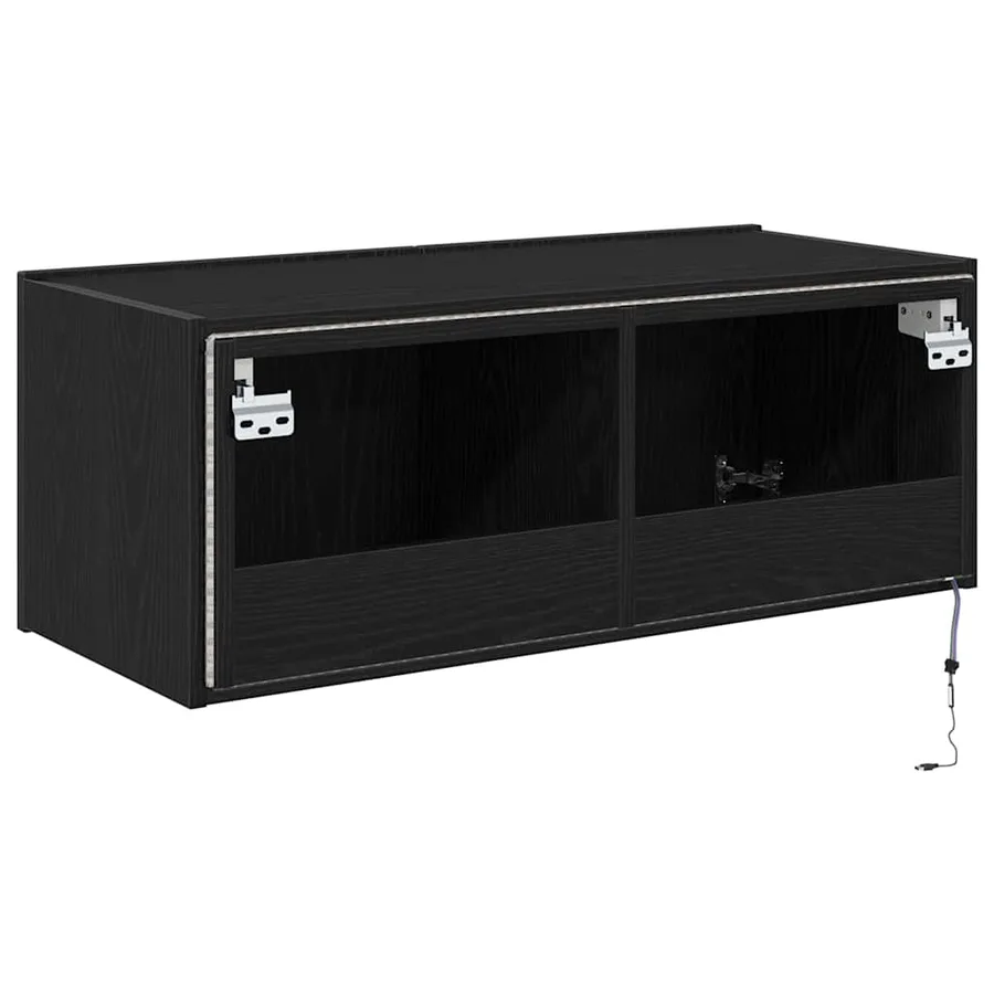 Meuble TV mural Chêne noir 80 x 35 x 31 cm Bois d'ingénierie - 8