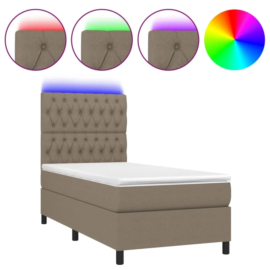 Sommier à lattes de lit et matelas et LED Taupe 100x200cm Tissu - 2