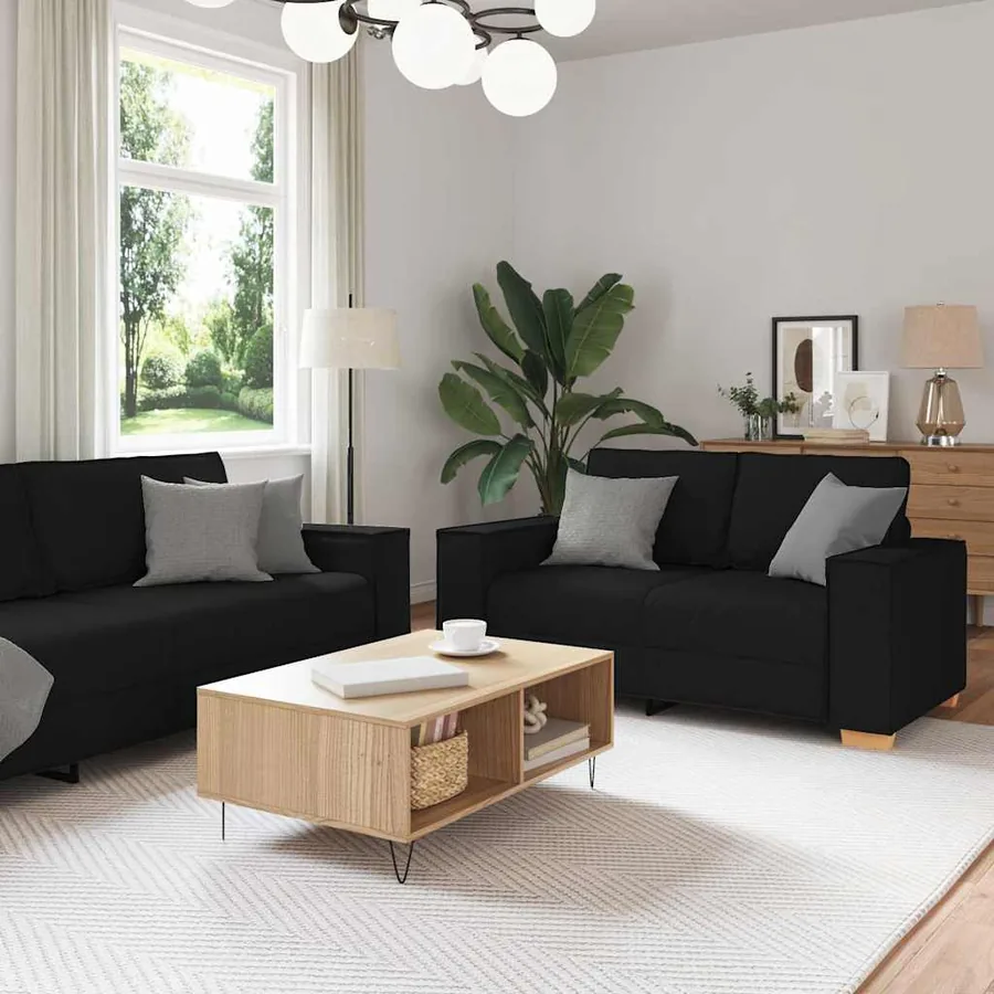 Canapé 3 pcs Noir 220 x 80 x 84 cm Tissu en lin mélangé