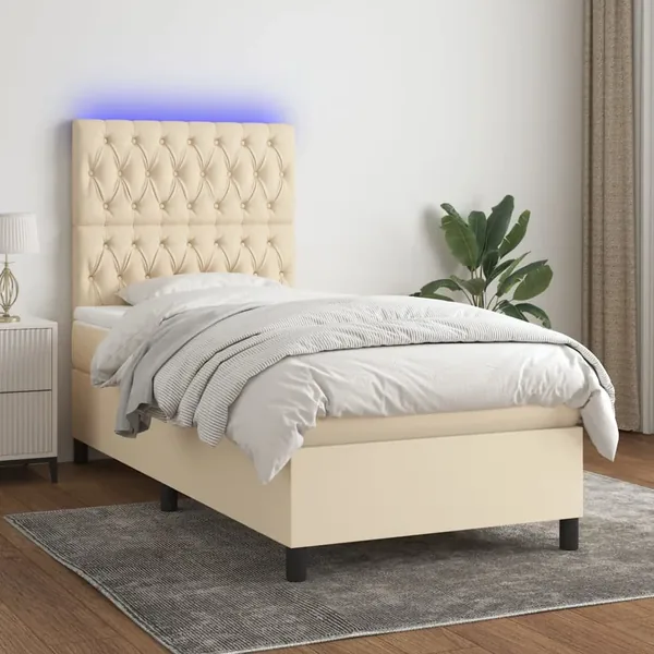 Sommier à lattes de lit et matelas et LED Crème 80x200 cm Tissu
