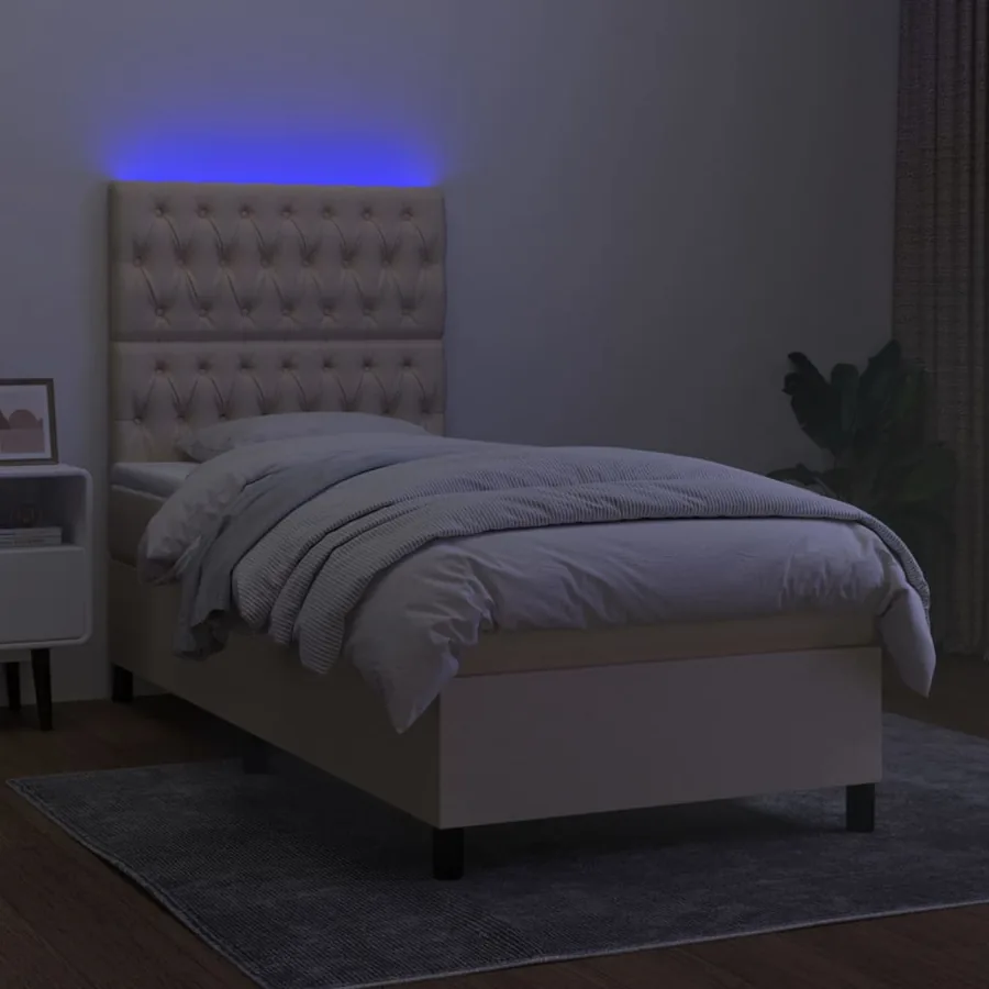 Sommier à lattes de lit et matelas et LED Crème 80x200 cm Tissu - 4