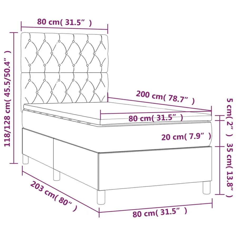 Sommier à lattes de lit et matelas et LED Crème 80x200 cm Tissu - 8