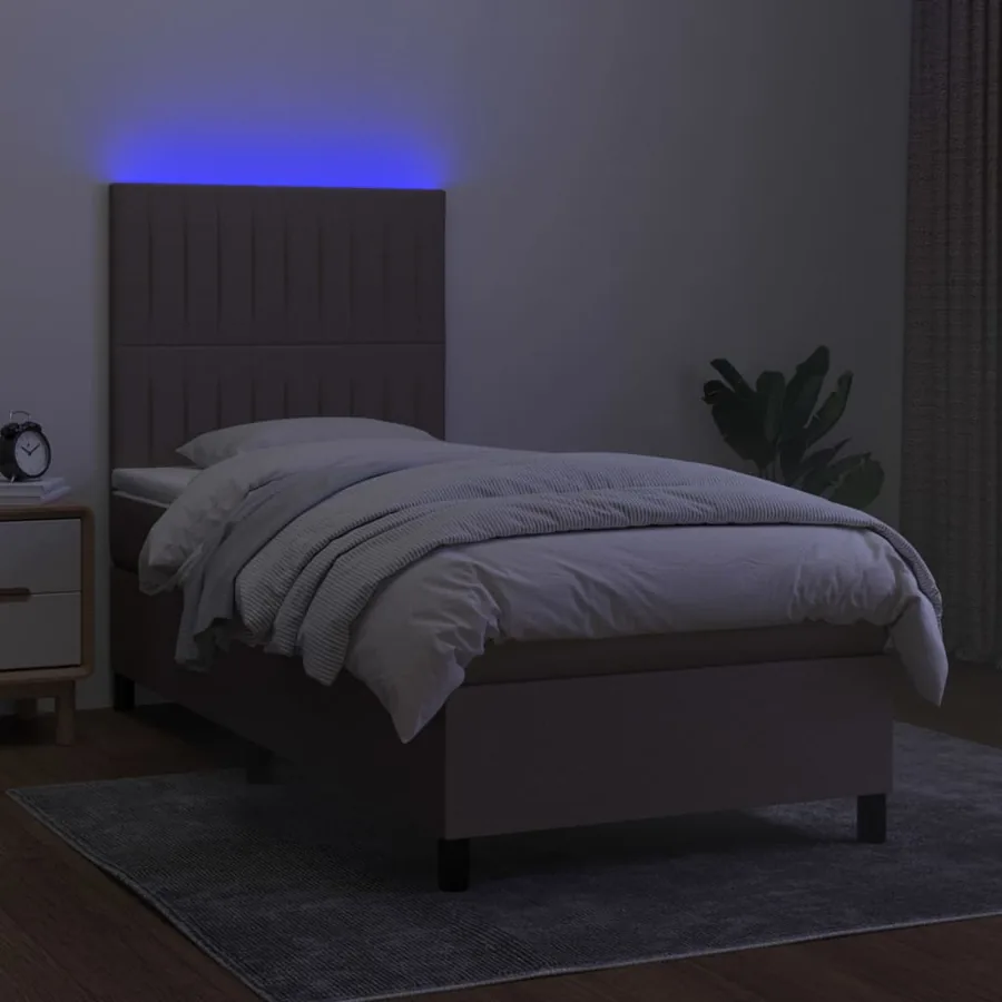 Sommier à lattes de lit et matelas et LED Taupe 100x200cm Tissu - 4