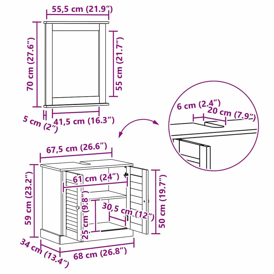 Ensemble de mobilier de salle de bain VIGO 5 pcs Blanc antique - 16