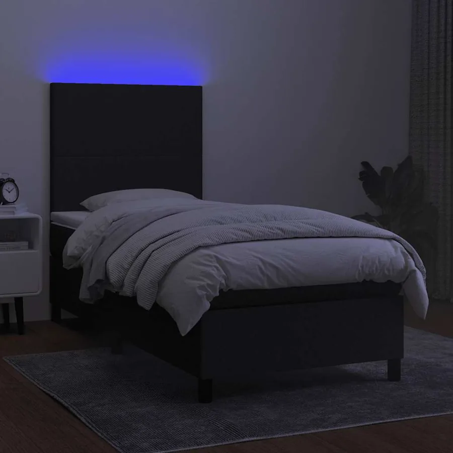 Sommier à lattes de lit avec matelas et LED Noir 80x200cm Tissu - 4