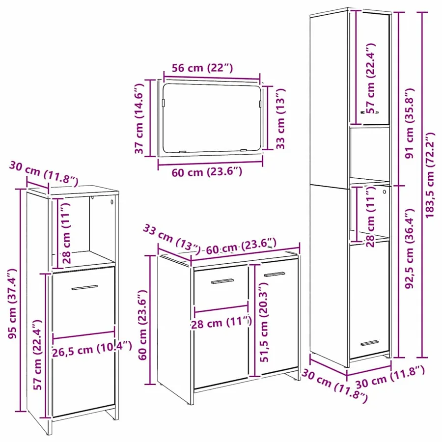 Ensemble de mobilier de salle de bain 4 pcs Chêne noir - 16