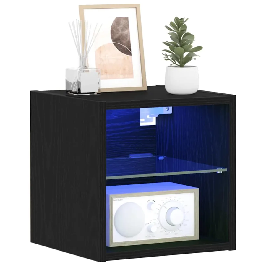 Cabinet de Chevet Murale LED 2 pcs Noir 30 x 28,5 x 30 cm - 3
