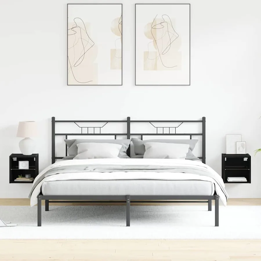 Cabinet de Chevet Murale LED 2 pcs Noir 30 x 28,5 x 30 cm - 4