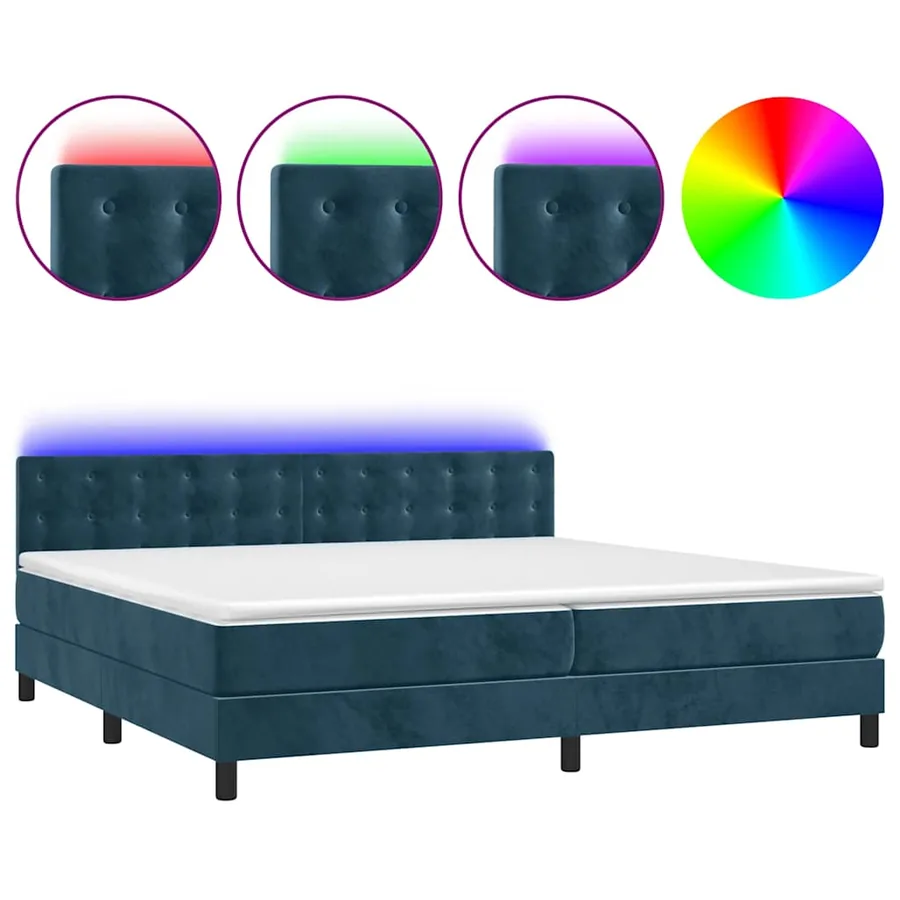 Sommier à lattes de lit matelas et LED Bleu foncé 200x200 cm - 2