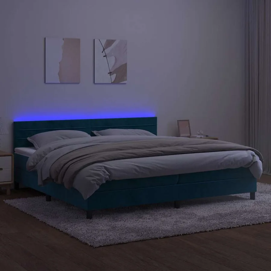 Sommier à lattes de lit avec matelas LED Bleu foncé 200x200 cm - 4