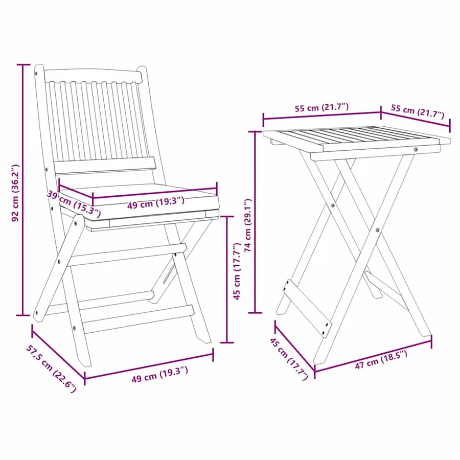 Ensemble bistro de jardin 3 pcs Marron Bois d'Acacia Massif - 16