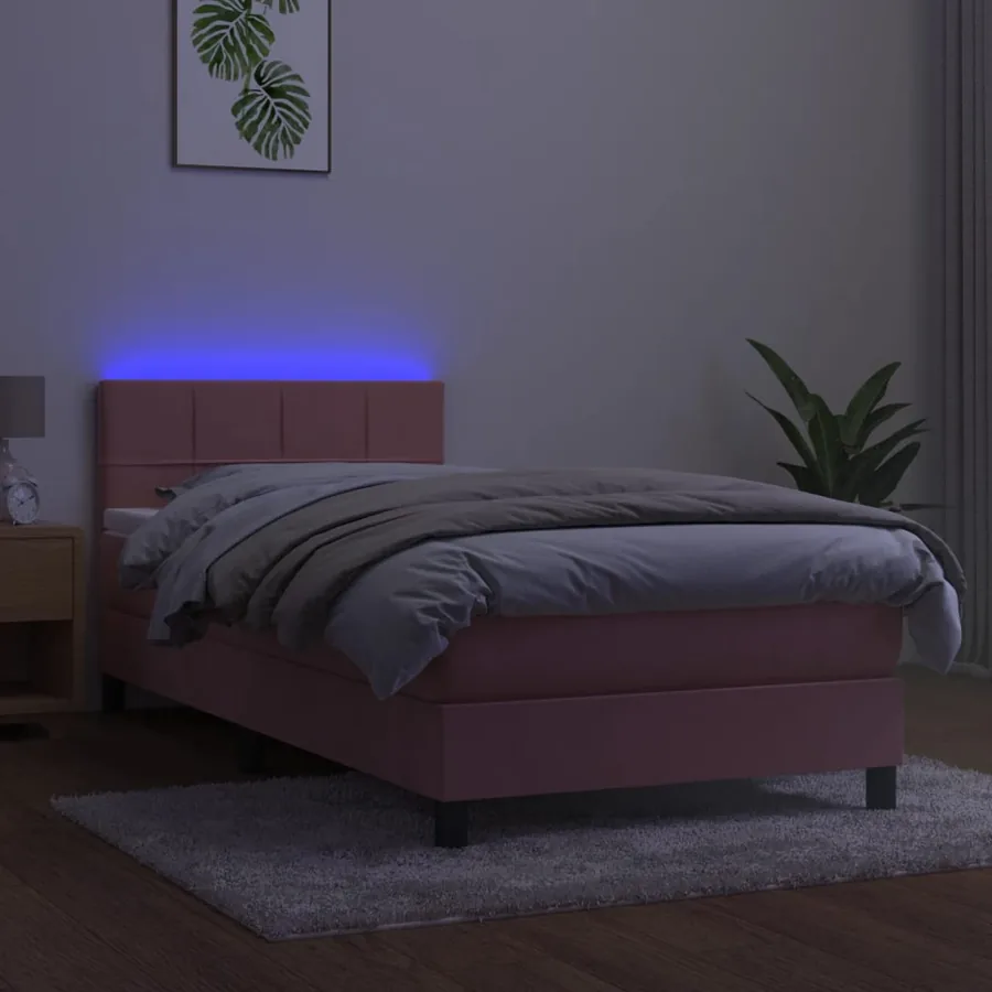 Sommier à lattes de lit avec matelas et LED Rose 80x200 cm - 3