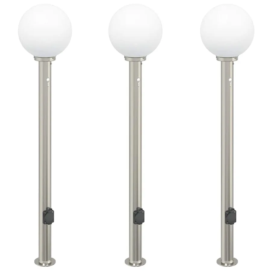 Bornes lumineuses avec détecteur et prise lot de 3 120 cm acier inoxydable IP44 - 2