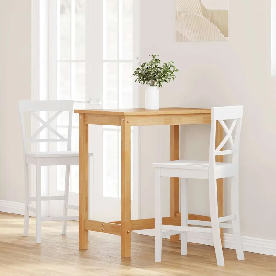 Tabourets de bar (lot de 2) en bois massif blanc et caoutchouc - 3