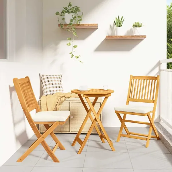 Chaise pliante avec coussin 2 pcs Marron Bois d'acacia massif