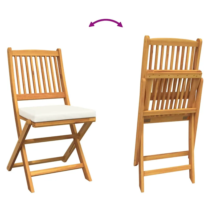 Chaise pliante avec coussin 2 pcs Marron Bois d'acacia massif - 10