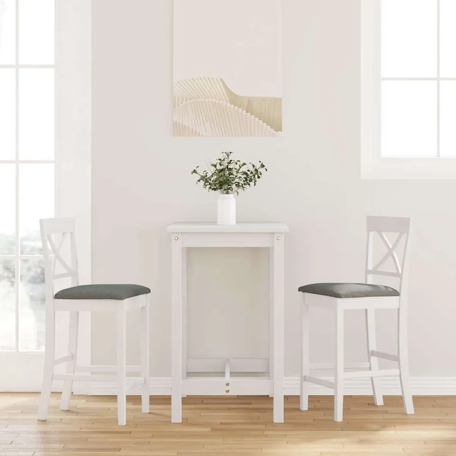 Tabourets de bar avec coussins (lot de 2) en bois massif blanc et caoutchouc