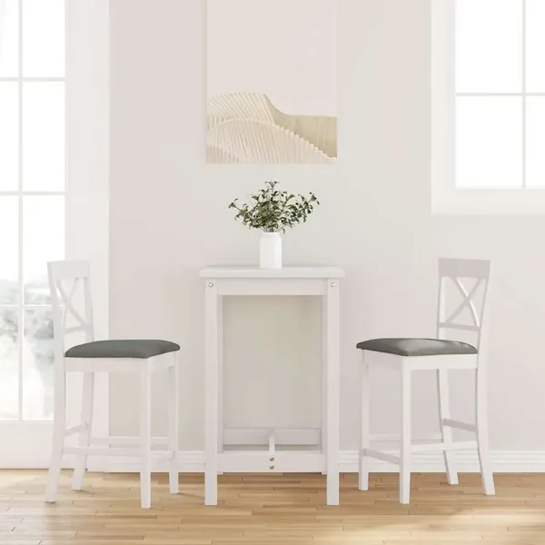 Tabourets de bar avec coussins (lot de 2) en bois massif blanc et caoutchouc