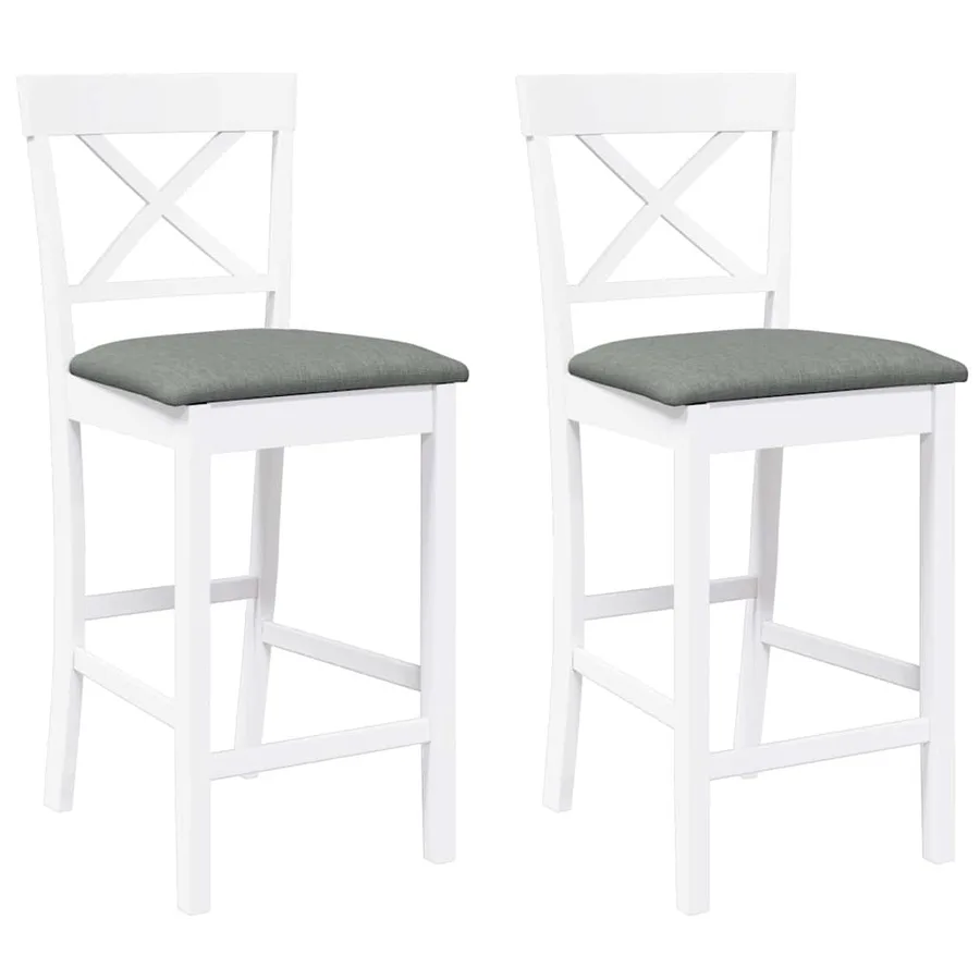Tabourets de bar avec coussins (lot de 2) en bois massif blanc et caoutchouc - 2