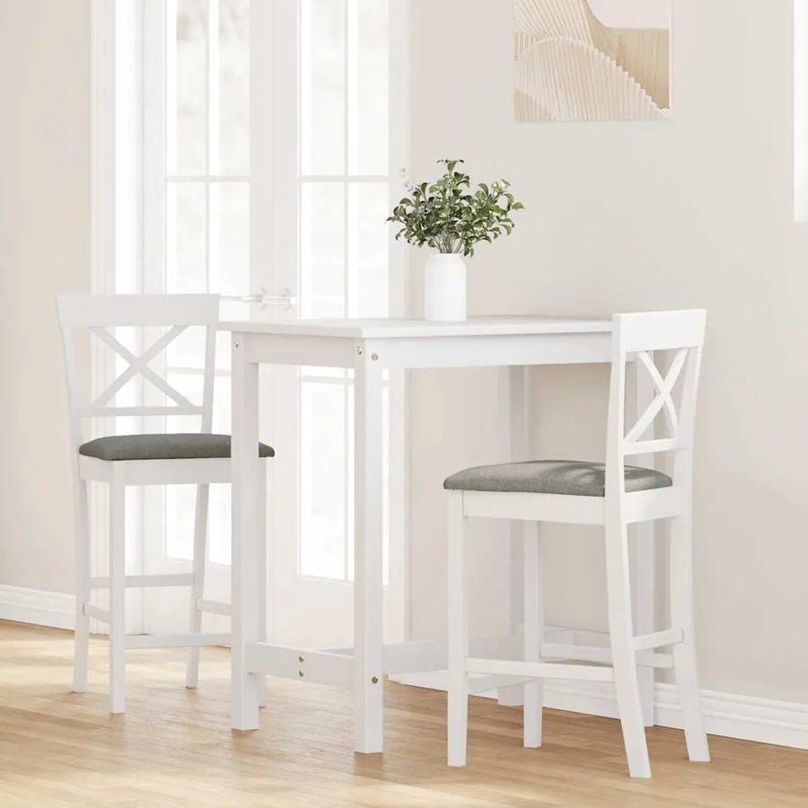 Tabourets de bar avec coussins (lot de 2) en bois massif blanc et caoutchouc - 3