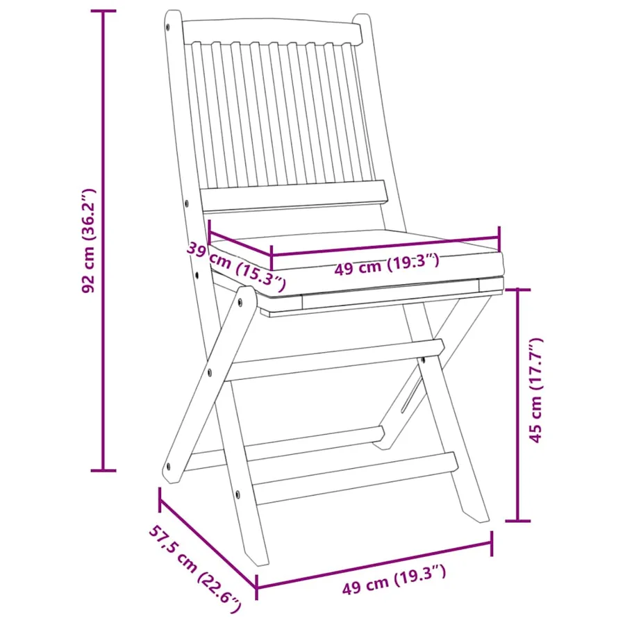 Chaise pliante 8 pcs Gris 49 x 57.5 x 92cm Bois d'acacia massif - 11