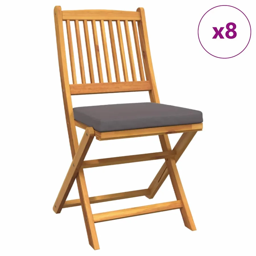 Chaise pliante 8 pcs Gris 49 x 57.5 x 92cm Bois d'acacia massif - 2