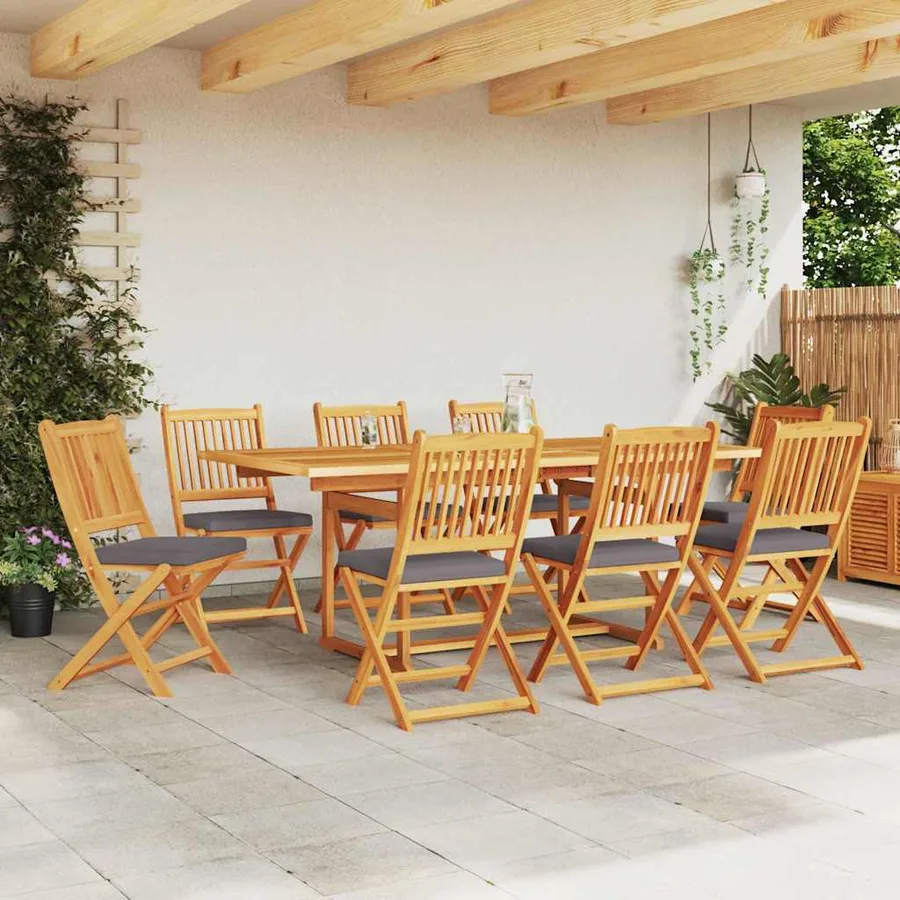 Chaise pliante 8 pcs Gris 49 x 57.5 x 92cm Bois d'acacia massif - 3