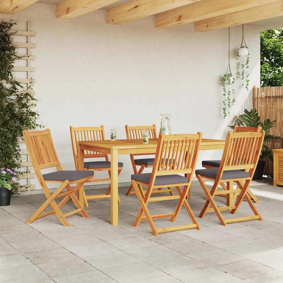 Chaise pliante 6 pcs Gris 49 x 57.5 x 92cm Bois d'acacia massif - 3