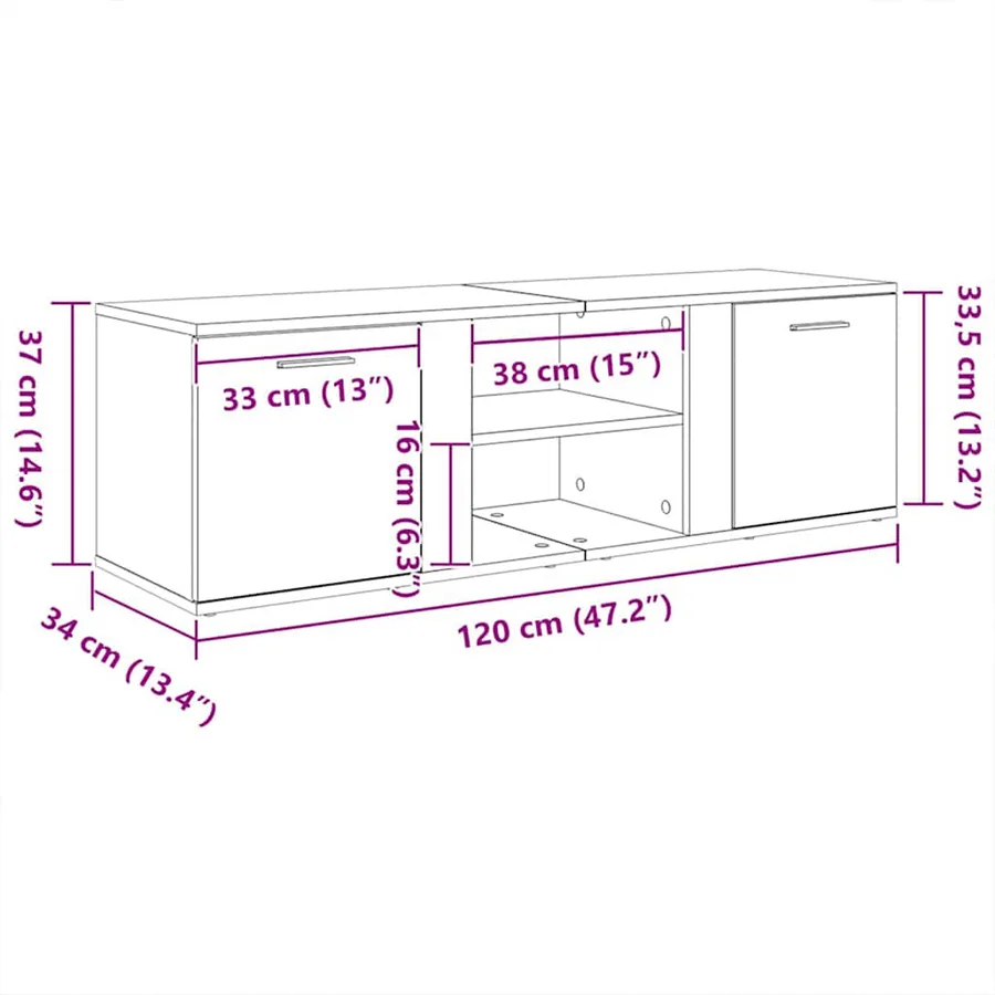 Meuble TV en chêne noir 120x34x37 cm bois d'ingénierie - 11