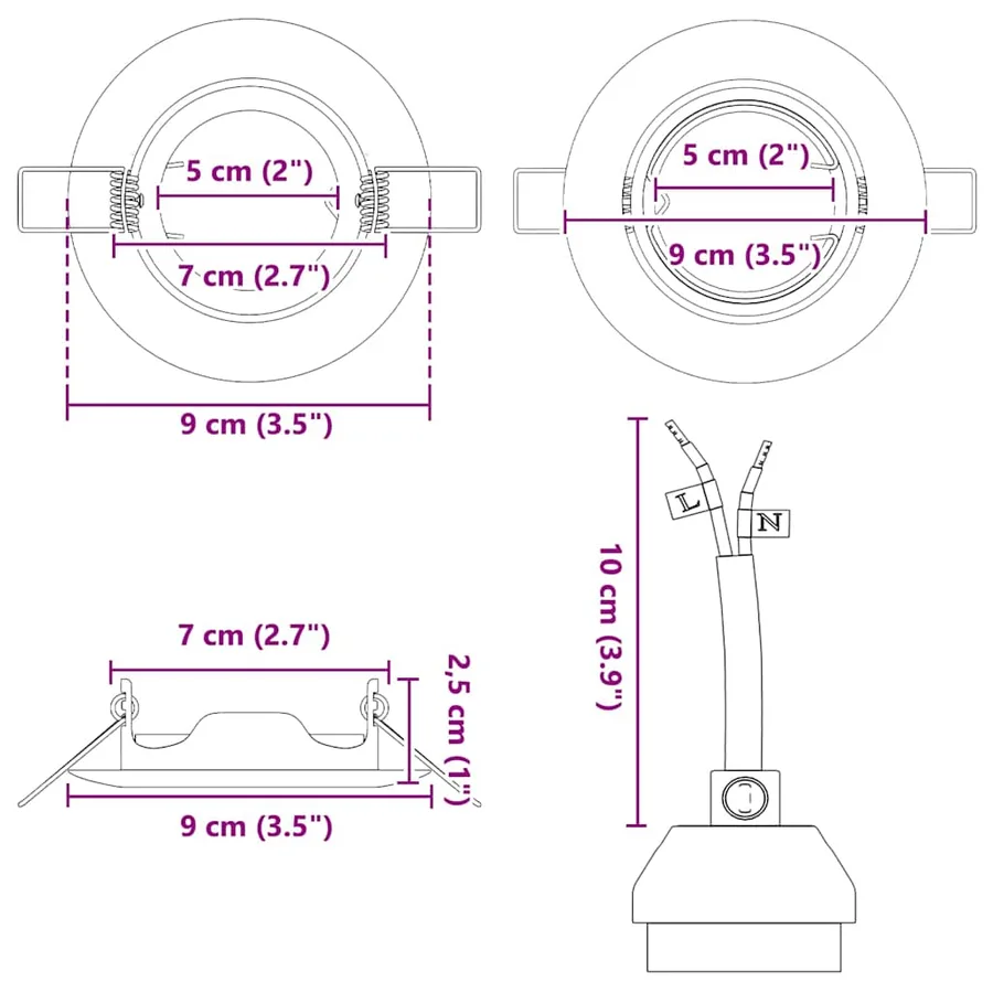 Projecteur 6 pcs Noir 9 x 9 x 2,5 cm Métal - 13