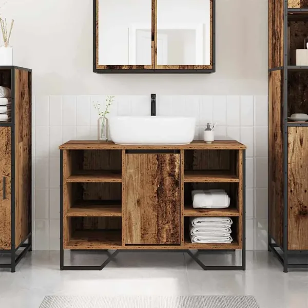 Meuble de Lavabo de Salle de Bain Bois Ancien 91 x 35 x 60 cm
