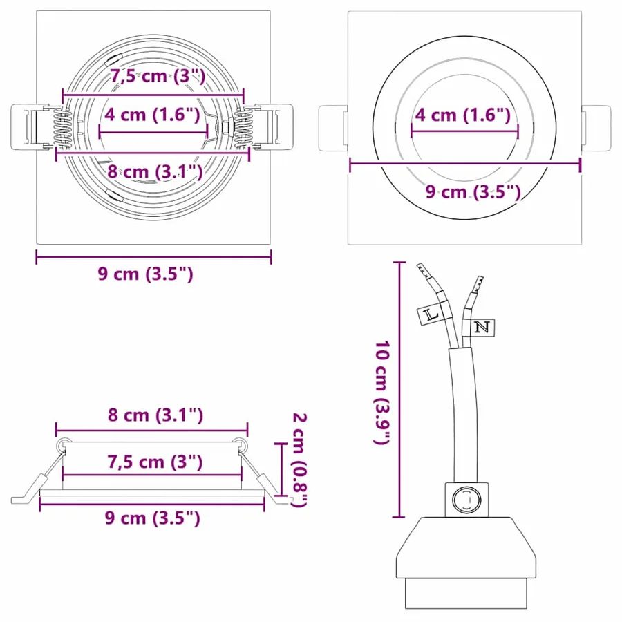 Projecteur 24 pcs Blanc 9 x 9 x 2 cm Aluminium - 13
