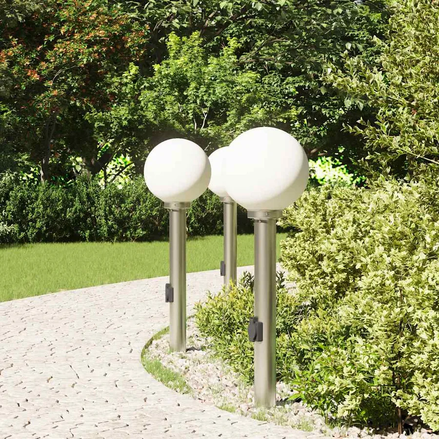 Bornes lumineuses avec sortie lot de 3 80 cm acier inoxydable IP44 - 3
