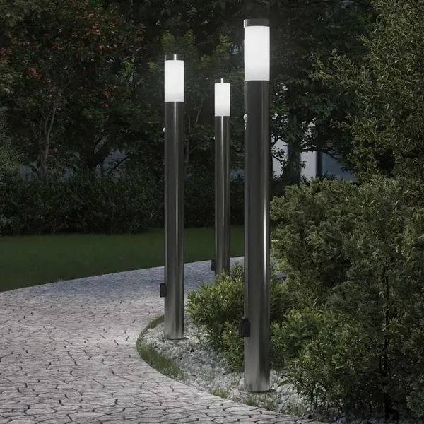 Bornes lumineuses avec détecteur et prise lot de 3 110 cm acier inoxydable IP44