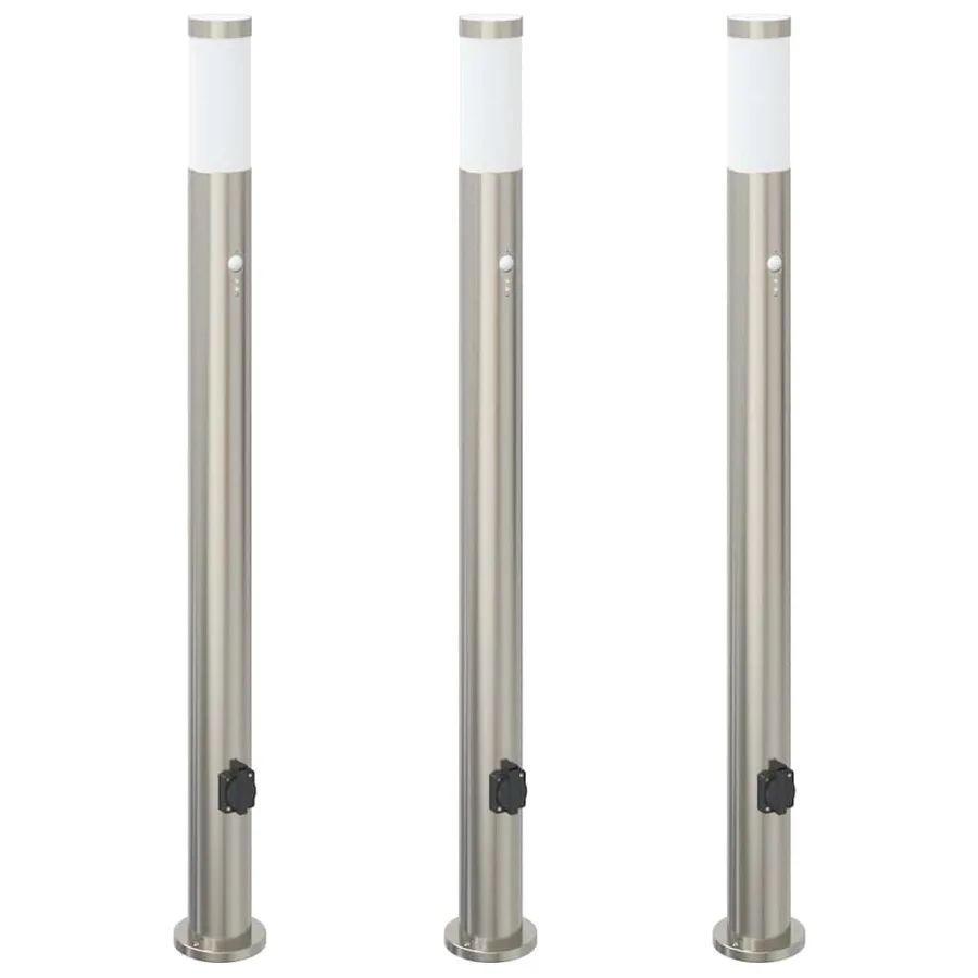 Bornes lumineuses avec détecteur et prise lot de 3 110 cm acier inoxydable IP44 - 2
