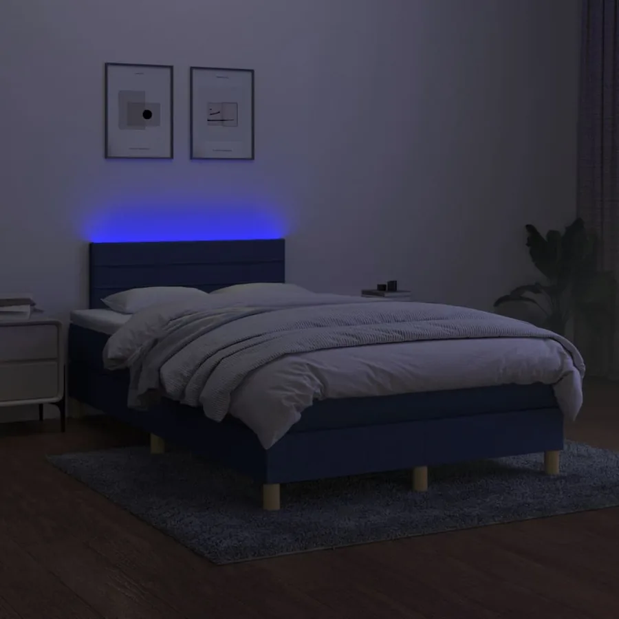 Sommier à lattes de lit avec matelas LED Bleu 120x200 cm Tissu - 4