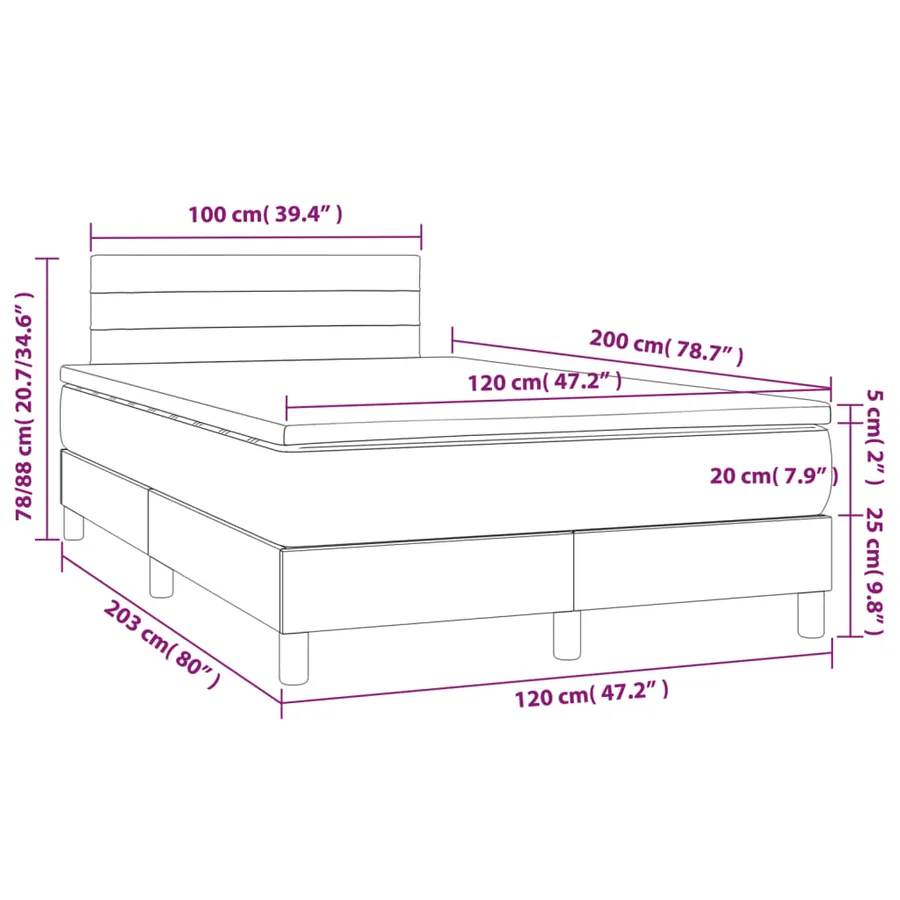 Sommier à lattes de lit avec matelas LED Bleu 120x200 cm Tissu - 8