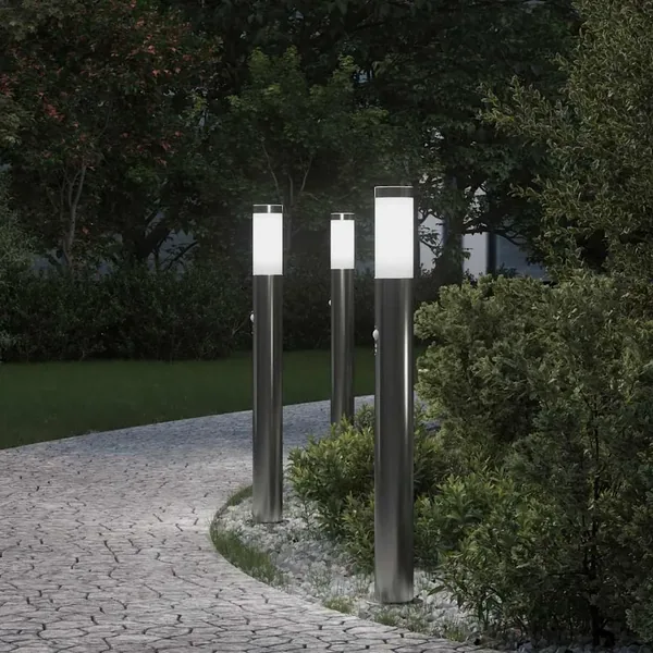 Bornes lumineuses avec détecteur lot de 3 80 cm acier inoxydable IP44