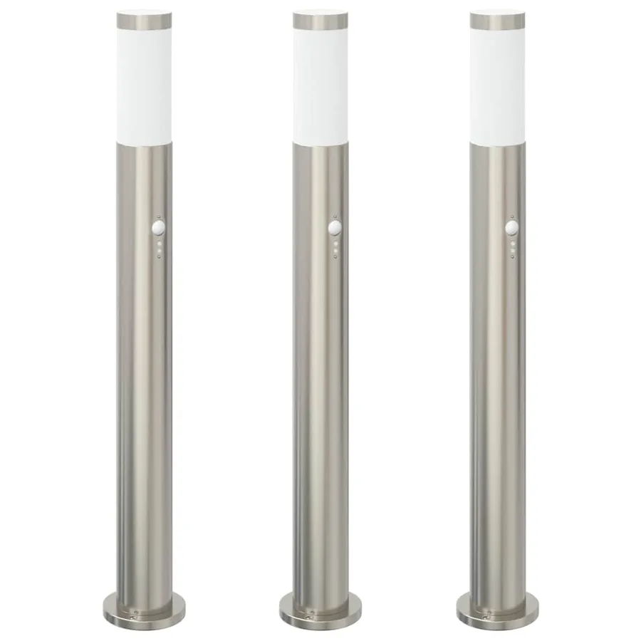 Bornes lumineuses avec détecteur lot de 3 80 cm acier inoxydable IP44 - 2