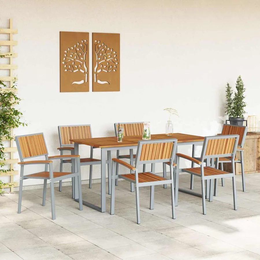 Ensemble de salle à manger pour jardin 7 pcs Gris - 4