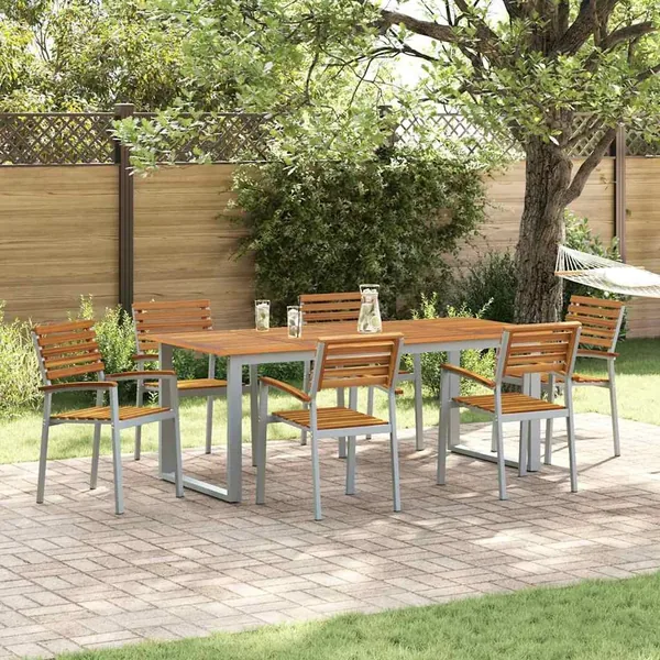 Ensemble de salle à manger pour jardin 7 pcs Gris