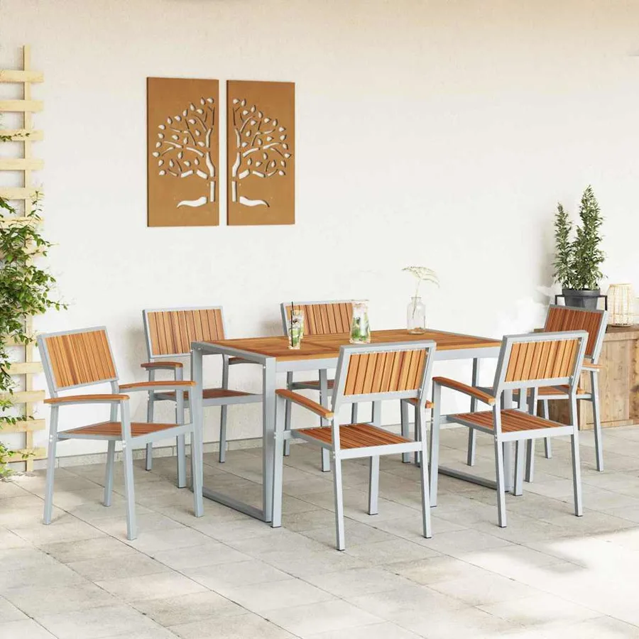 Ensemble de salle à manger pour jardin 7 pcs Gris - 4
