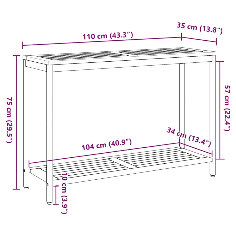 Table de jardin avec stockage Naturel et gris 110 x 35 x 75 cm - 11