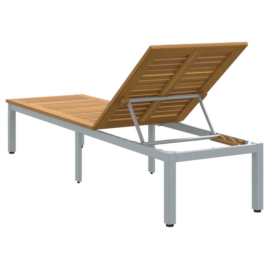 Transat Gris 200 x 55 x 35 cm Bois d'Acacia Massif - 10