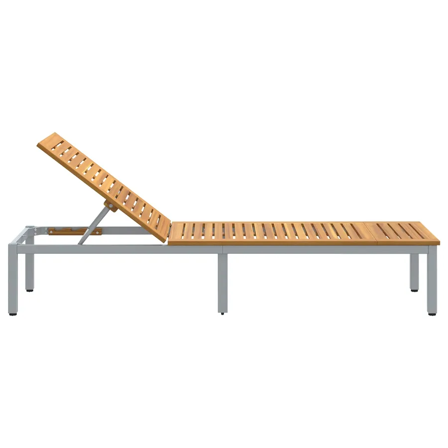 Transat Gris 200 x 55 x 35 cm Bois d'Acacia Massif - 7