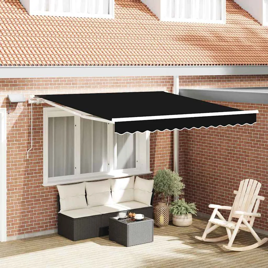 Auvent rétractable Noir 300 x 250 cm Tissu et Aluminium